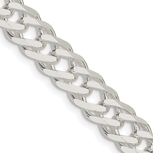 20 Inch Sterling Silver 7.75mm 6 Side D/C Flat Double Curb Chain Necklace