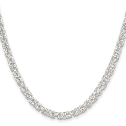 24 Inch Sterling Silver 4.75mm Rounded Byzantine Chain Necklace