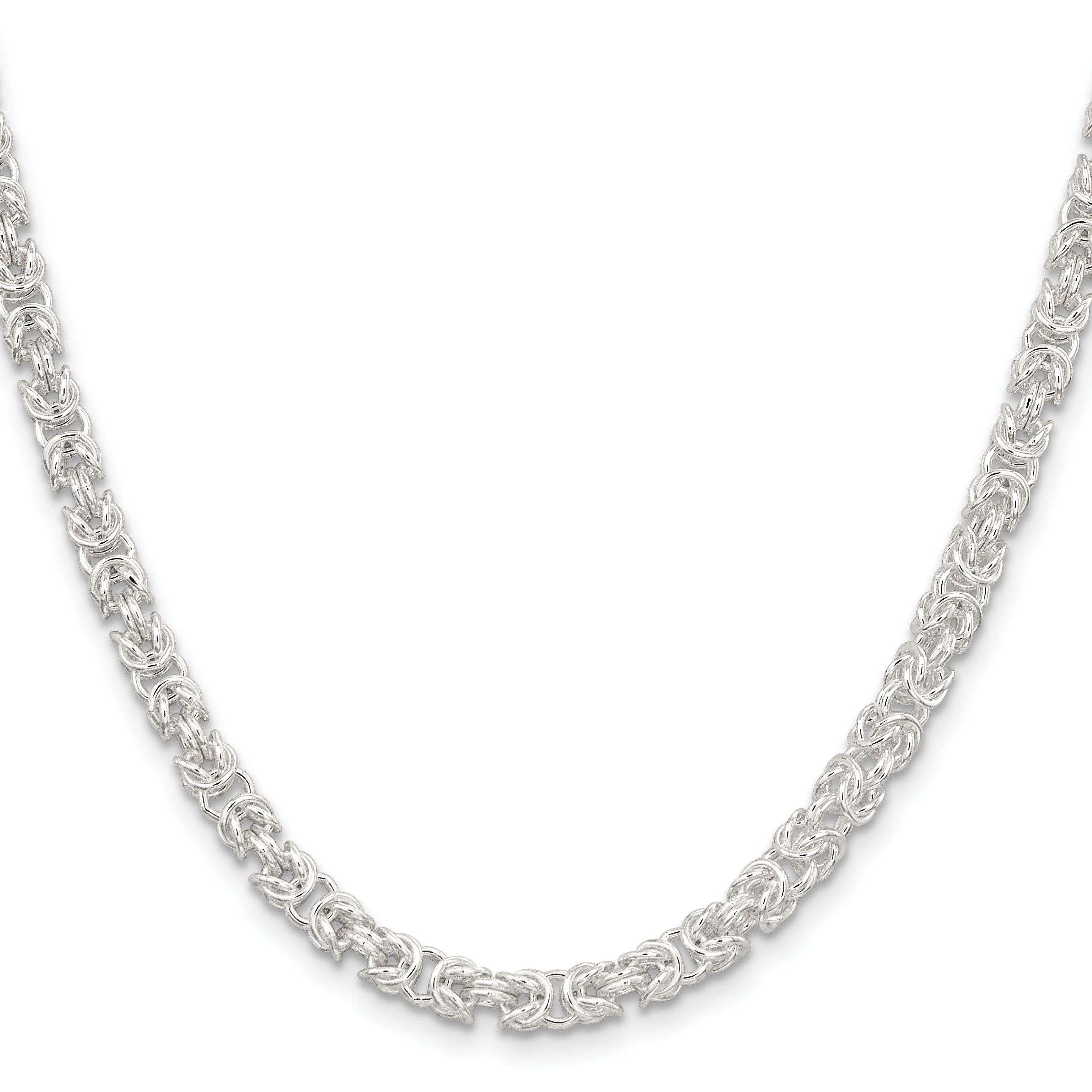 20 Inch Sterling Silver 4.75mm Rounded Byzantine Chain Necklace