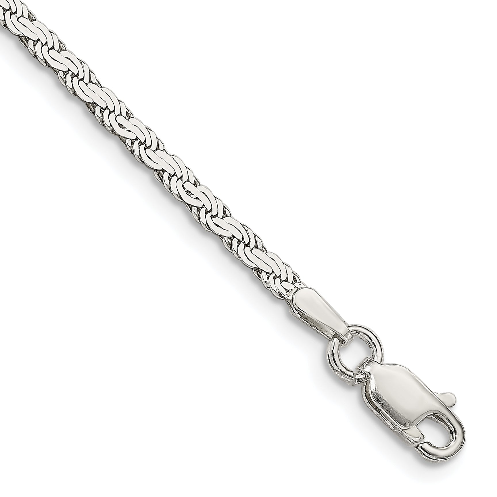 7 Inch Sterling Silver 2.25mm Flat Rope Chain Bracelet