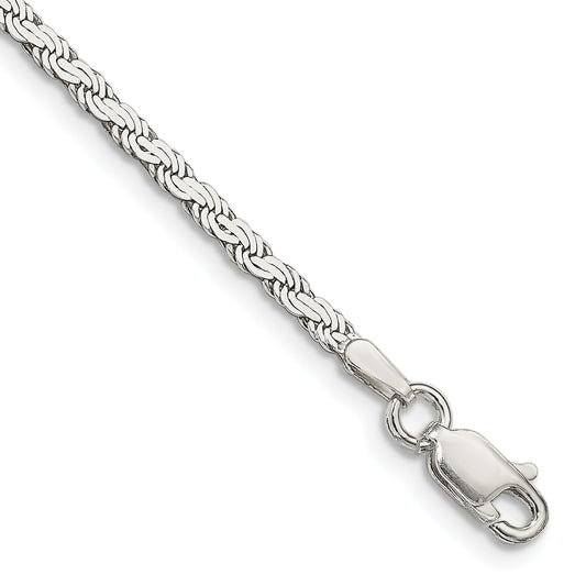 8 Inch Sterling Silver 2.25mm Flat Rope Chain Bracelet