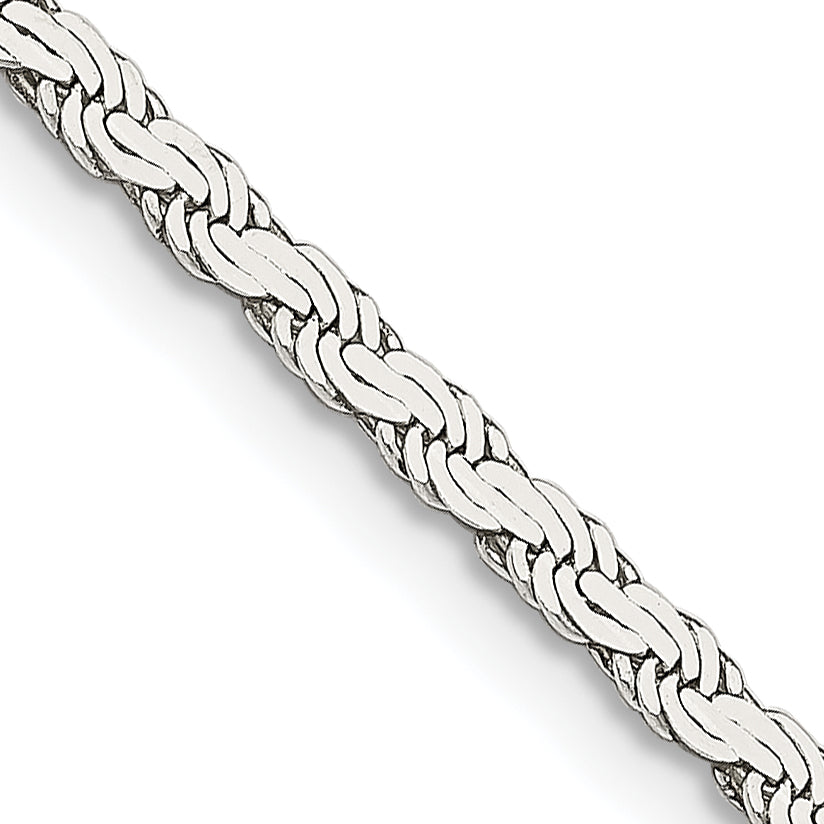 26 Inch Sterling Silver 2.25mm Flat Rope Chain Necklace
