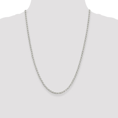 24 Inch Sterling Silver 3mm Square Spiga Chain Necklace