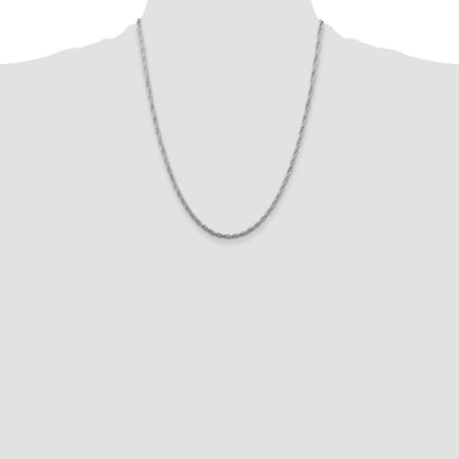 22 Inch Sterling Silver 2.5mm Loose Rope Chain Necklace