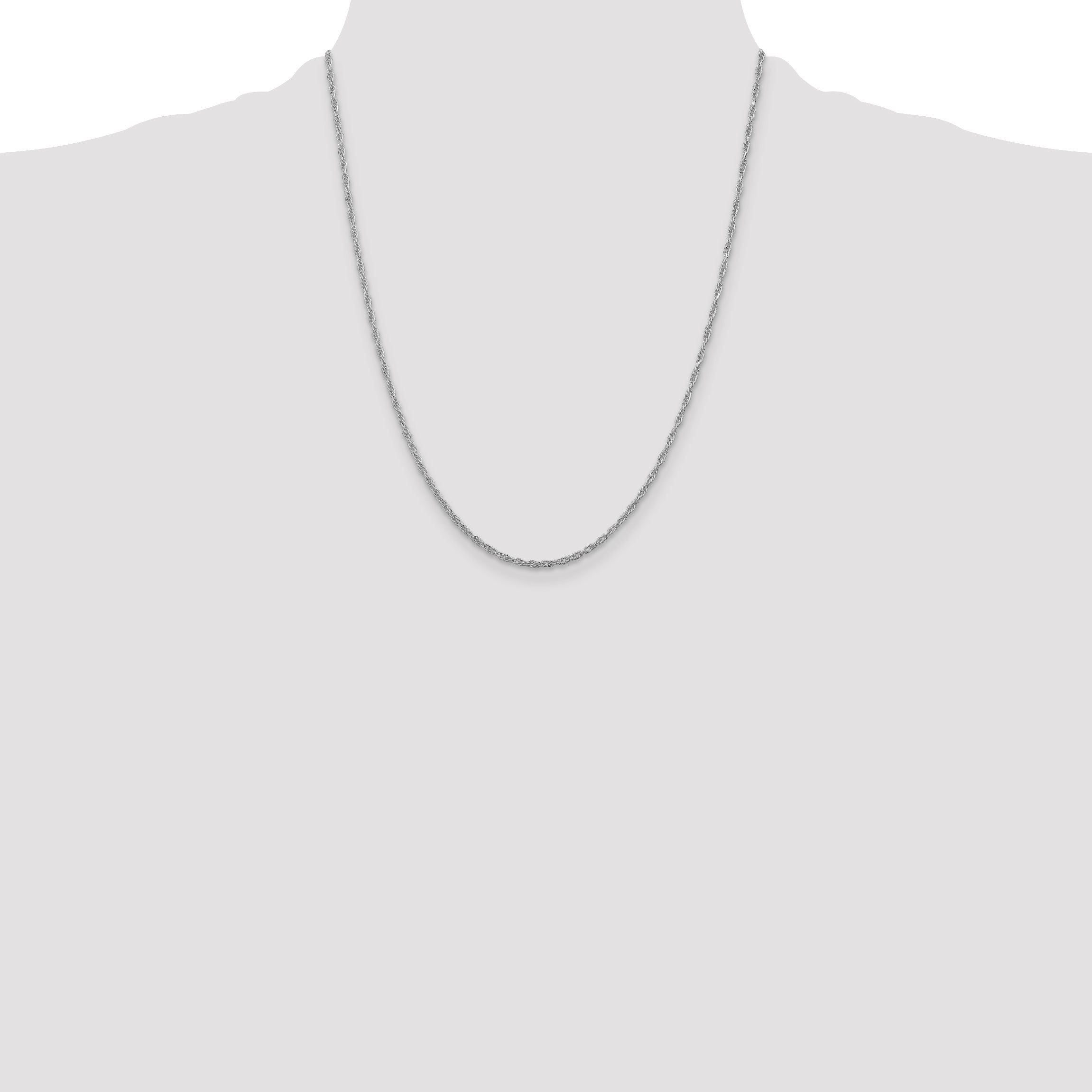 22 Inch Sterling Silver Rhodium-Plated 2mm Loose Rope Chain Necklace