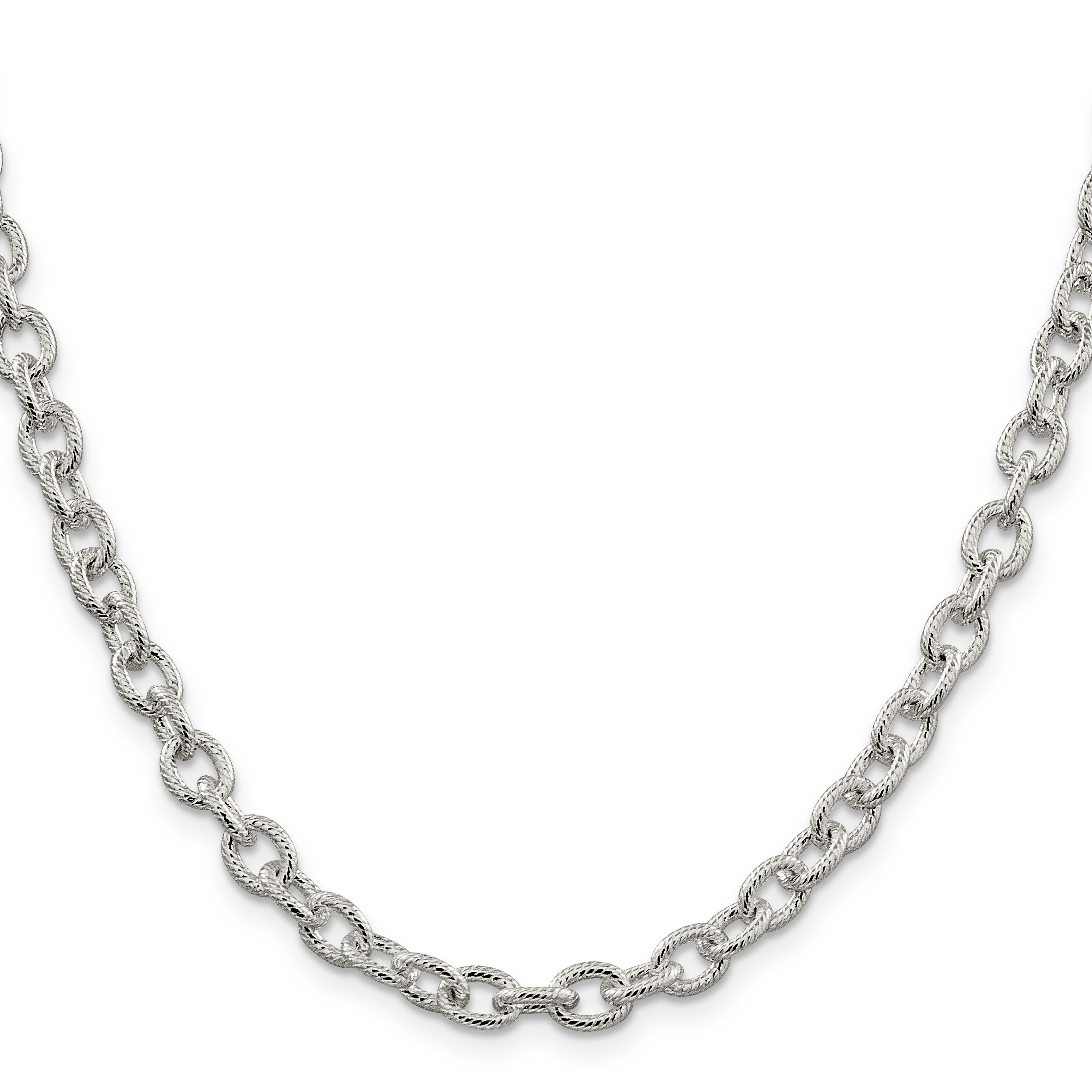 24 Inch Sterling Silver 6.25mm Fancy Patterned Rolo Chain Necklace