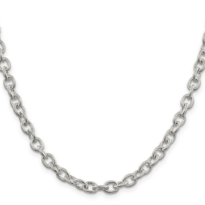 18 Inch Sterling Silver 6.25mm Fancy Patterned Rolo Chain Necklace