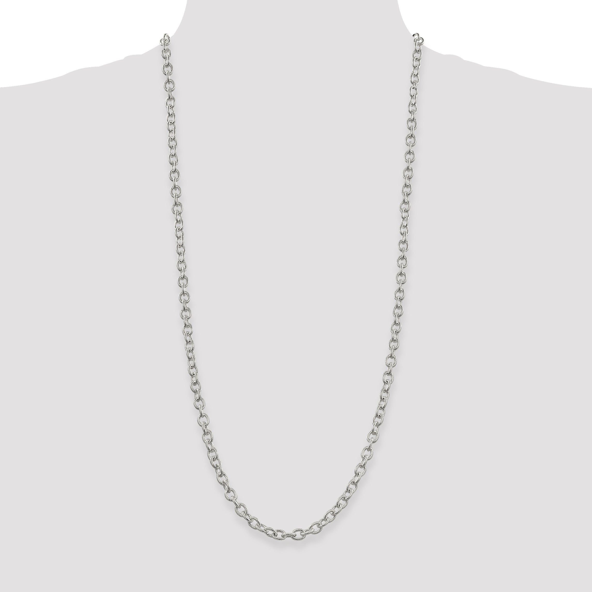 30 Inch Sterling Silver 6.25mm Fancy Patterned Rolo Chain Necklace