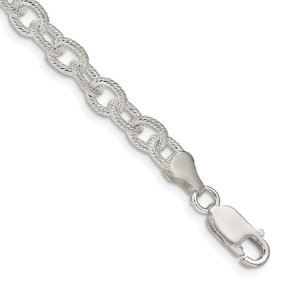 7 Inch Sterling Silver 6.25mm Fancy Patterned Rolo Chain Bracelet