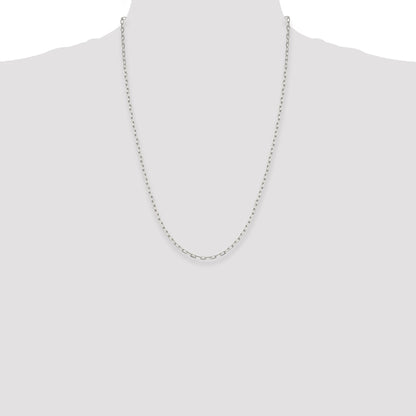 24 Inch Sterling Silver 2.75mm Elongated Open Link Chain Necklace