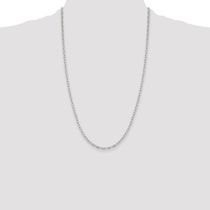 26 Inch Sterling Silver 2.75mm Elongated Open Link Chain Necklace