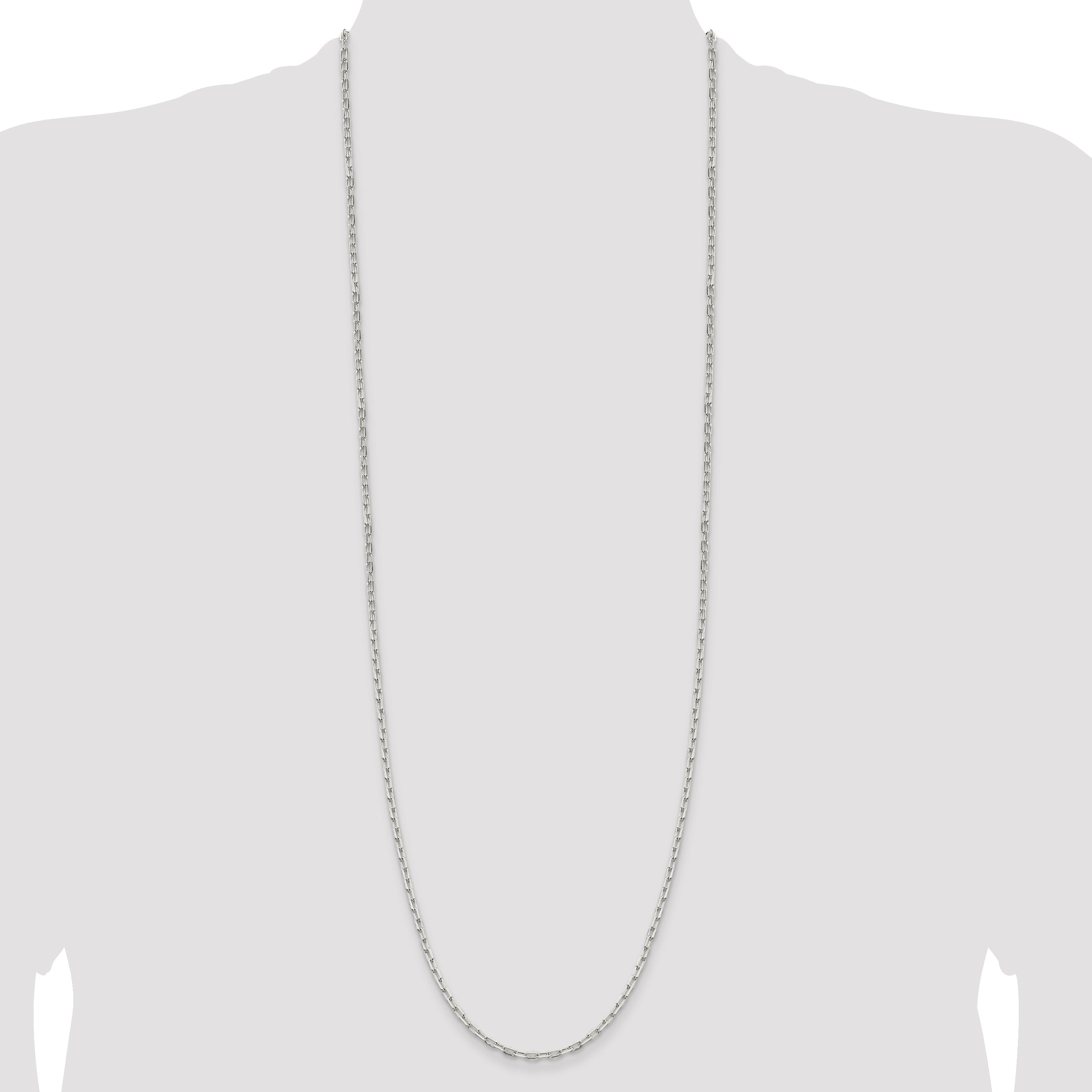 36 Inch Sterling Silver 2.75mm Elongated Open Link Chain Necklace