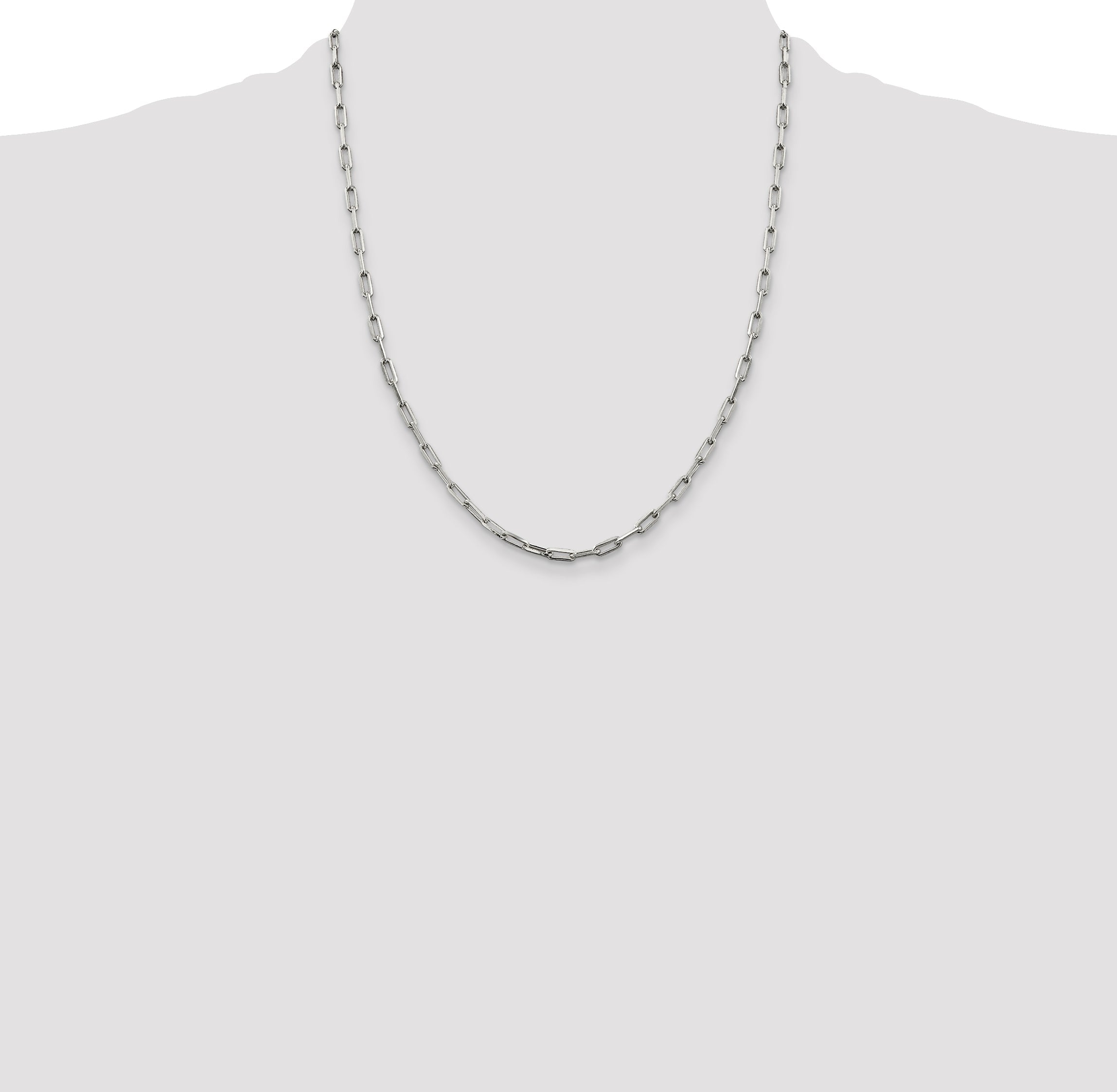22 Inch Sterling Silver 3.25mm Elongated Open Link Chain Necklace