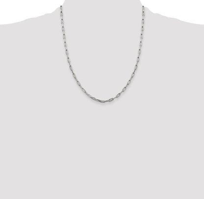 22 Inch Sterling Silver 3.25mm Elongated Open Link Chain Necklace