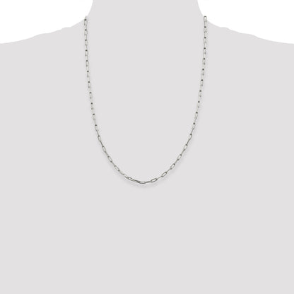24 Inch Sterling Silver 3.25mm Elongated Open Link Chain Necklace