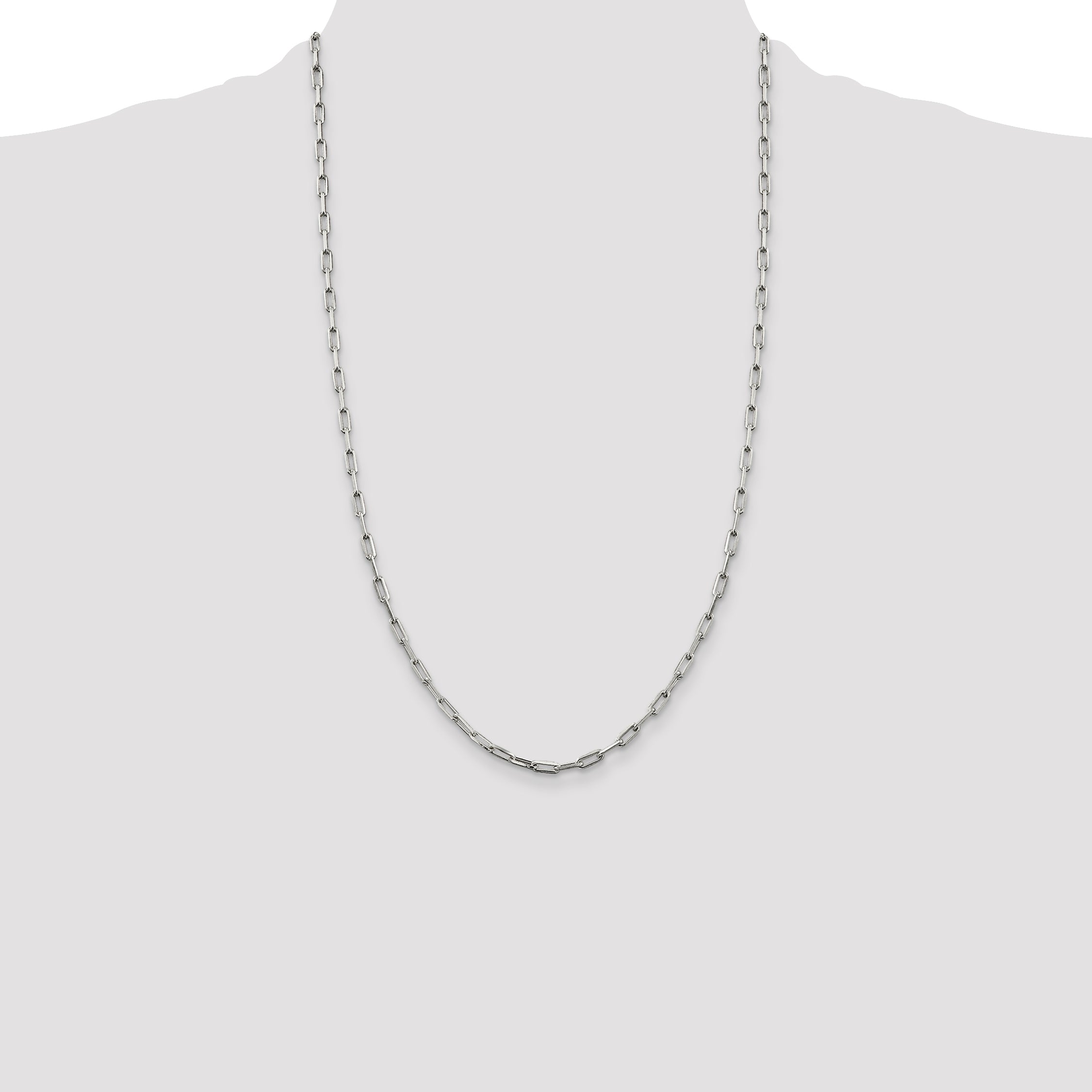 26 Inch Sterling Silver 3.25mm Elongated Open Link Chain Necklace