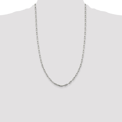 26 Inch Sterling Silver 3.25mm Elongated Open Link Chain Necklace