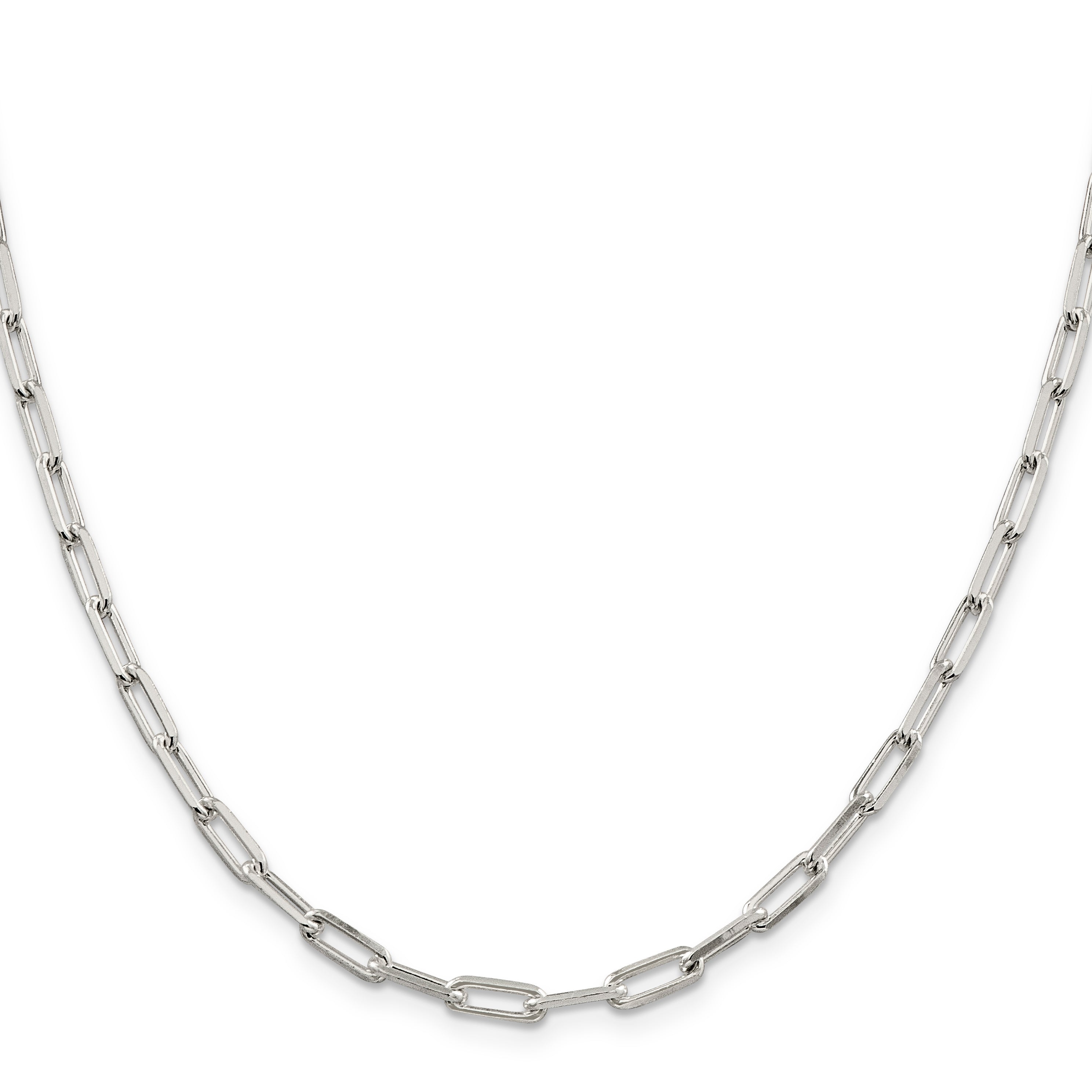 24 Inch Sterling Silver 4.25mm Elongated Open Link Chain Necklace