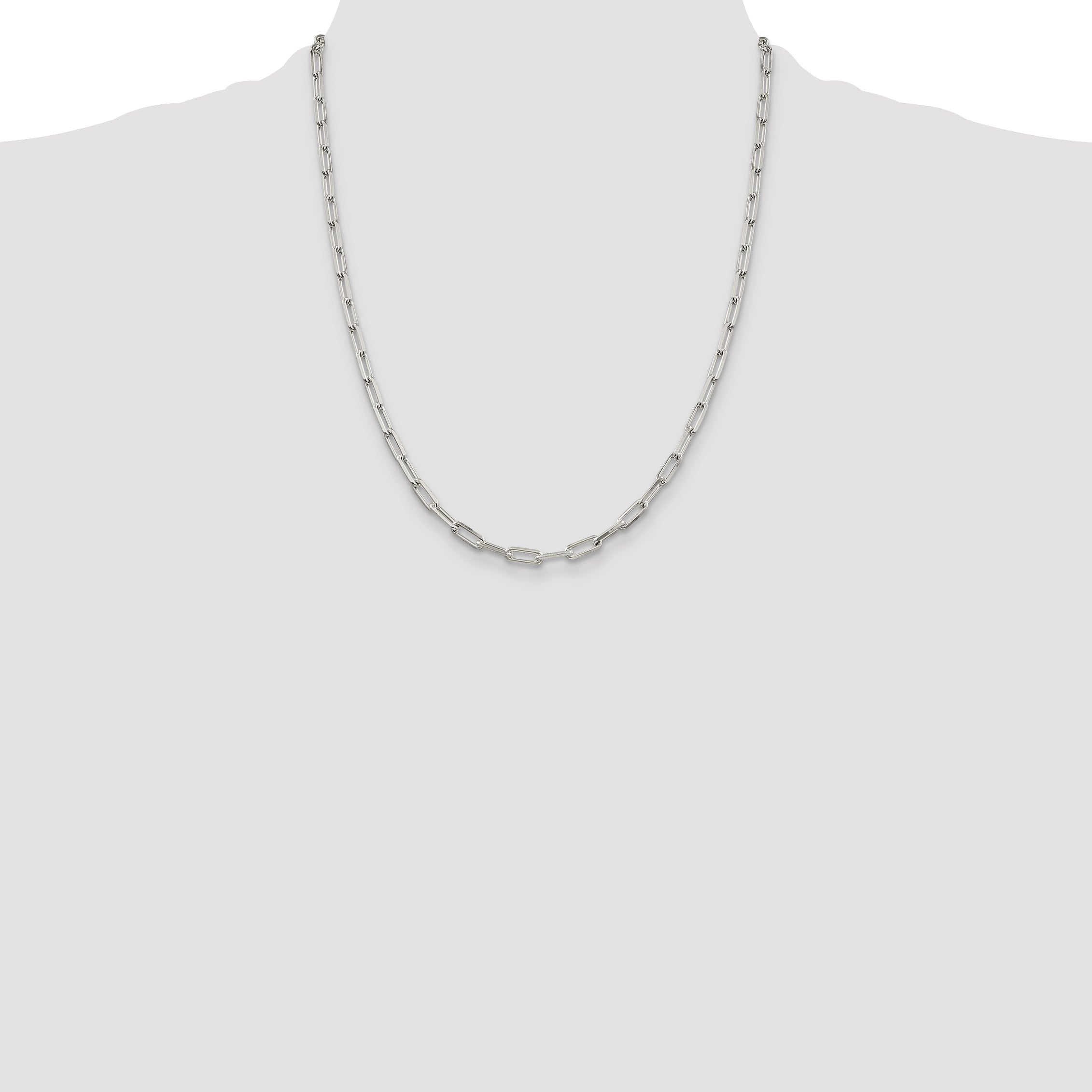 22 Inch Sterling Silver 4.25mm Elongated Open Link Chain Necklace