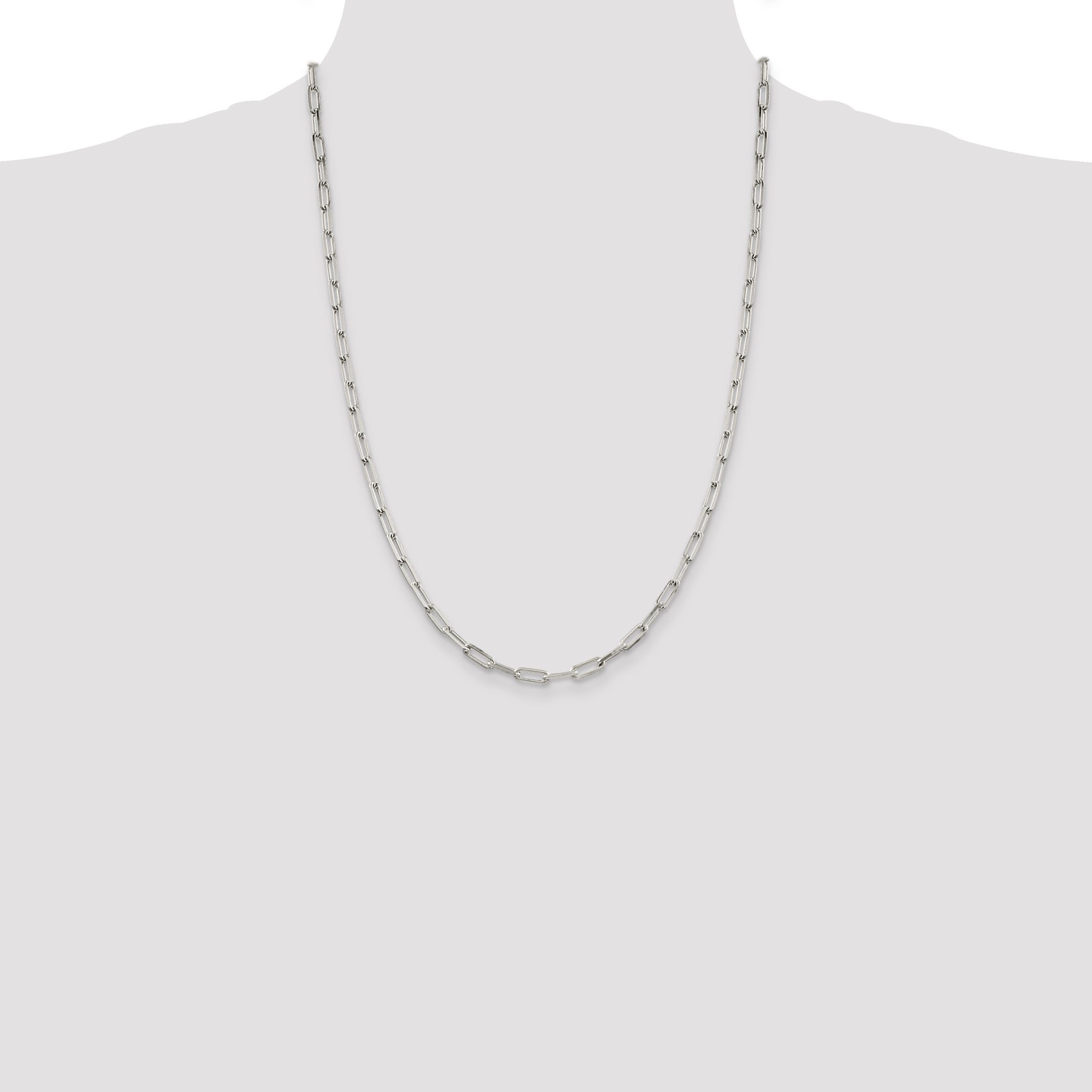 24 Inch Sterling Silver 4.25mm Elongated Open Link Chain Necklace