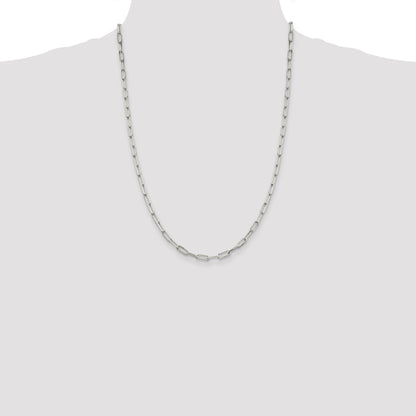 24 Inch Sterling Silver 4.25mm Elongated Open Link Chain Necklace