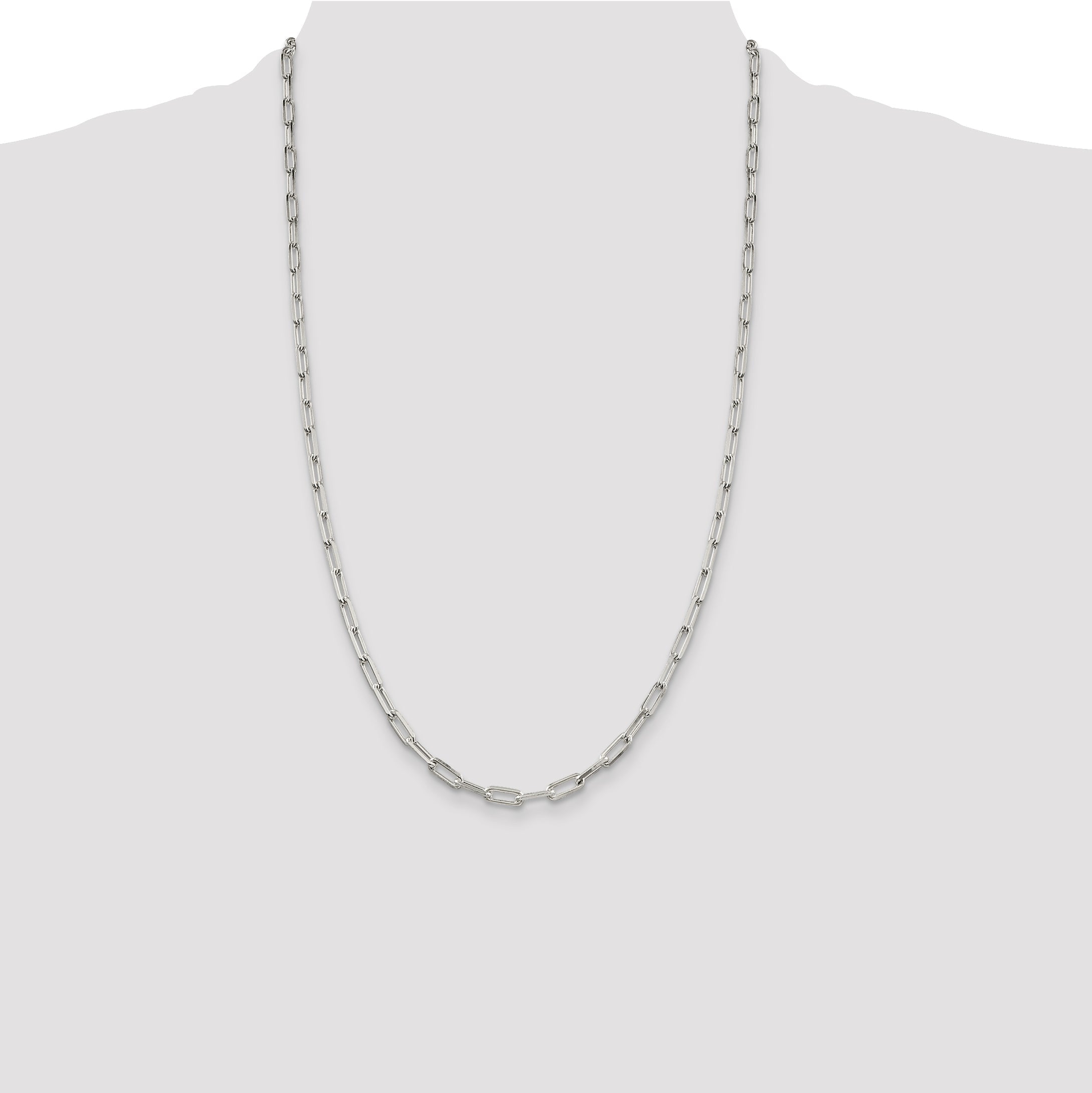 26 Inch Sterling Silver 4.25mm Elongated Open Link Chain Necklace