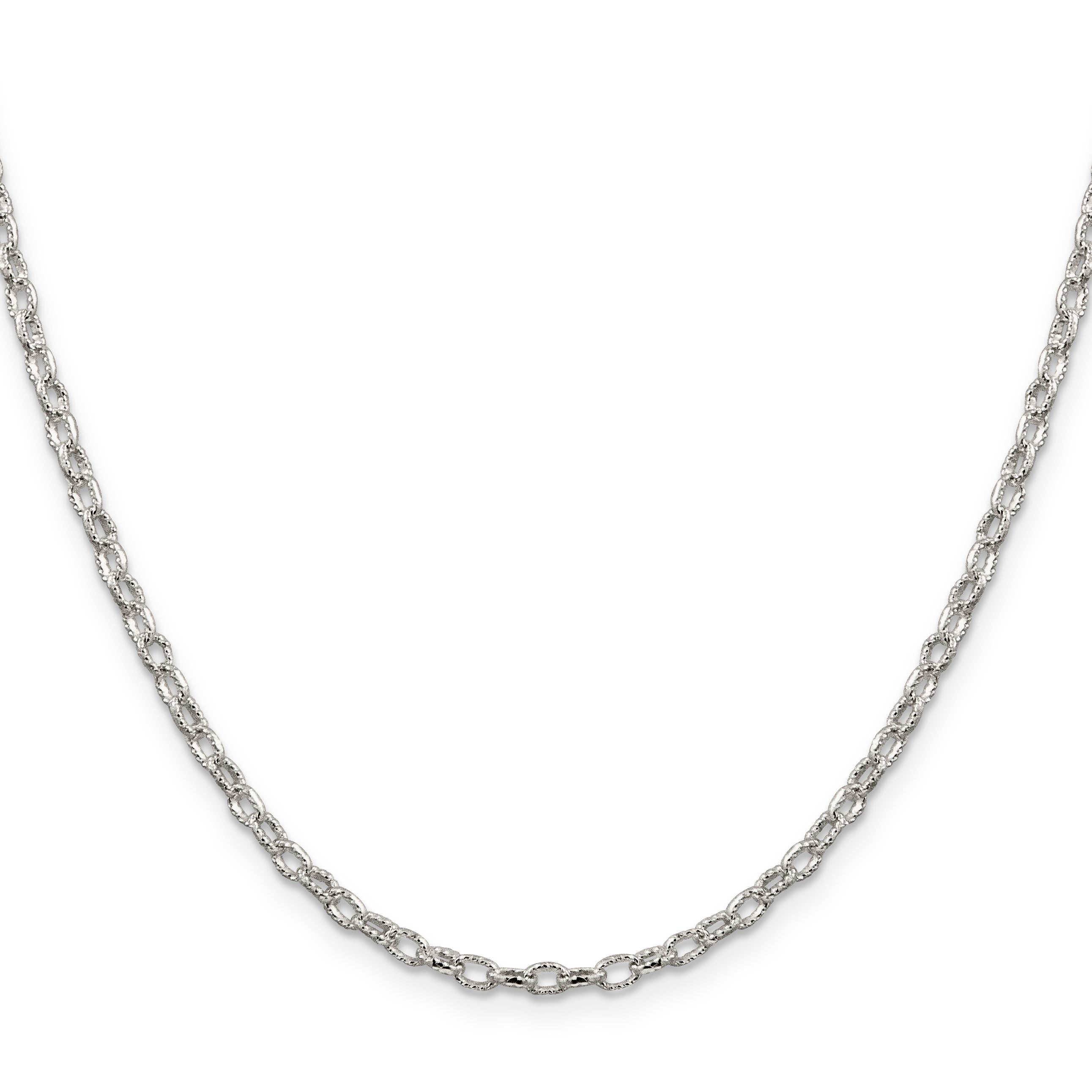 18 Inch Sterling Silver 3mm Fancy Patterned Rolo Chain Necklace