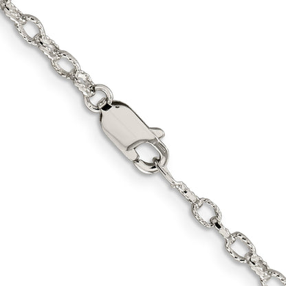 26 Inch Sterling Silver 3mm Fancy Patterned Rolo Chain Necklace