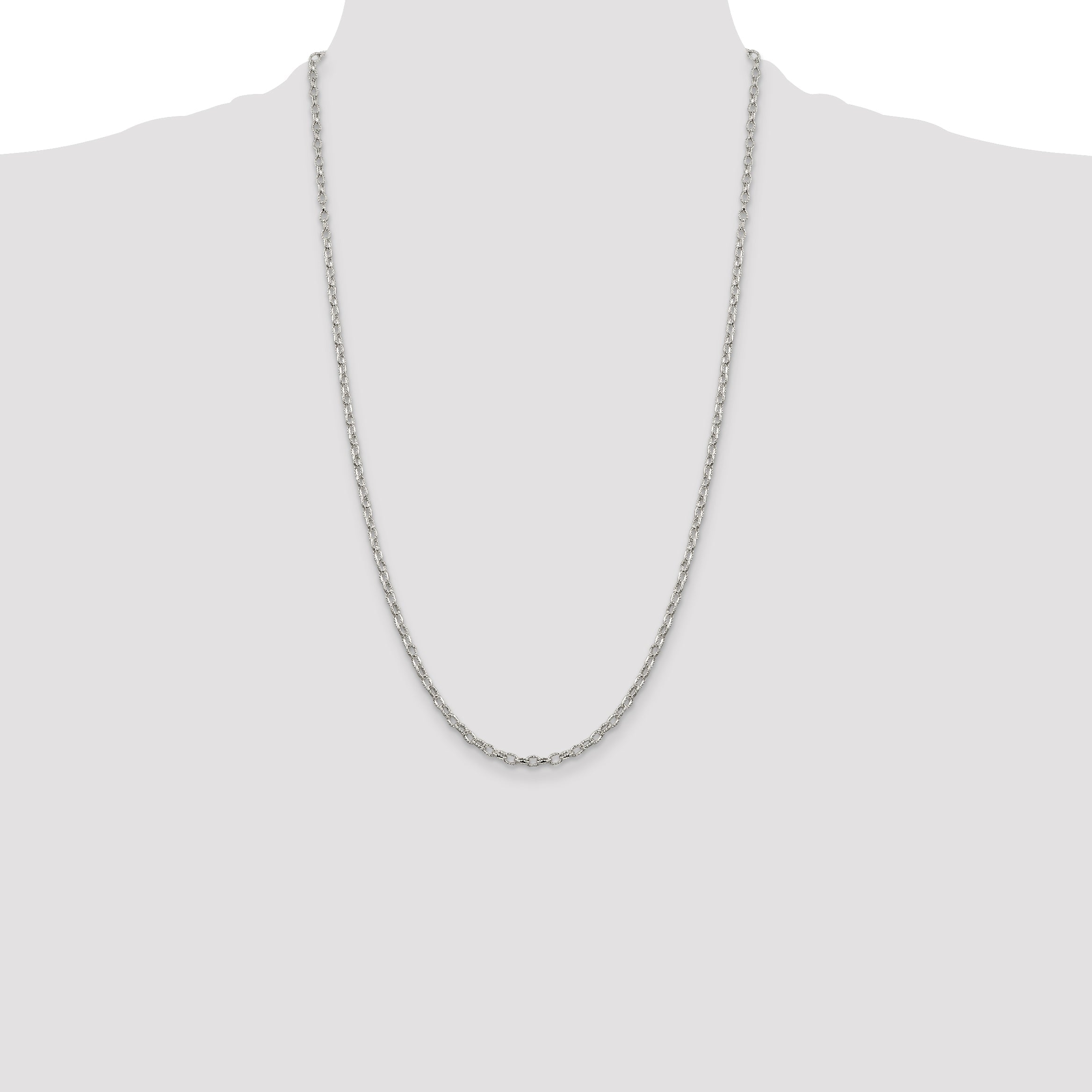 26 Inch Sterling Silver 3mm Fancy Patterned Rolo Chain Necklace