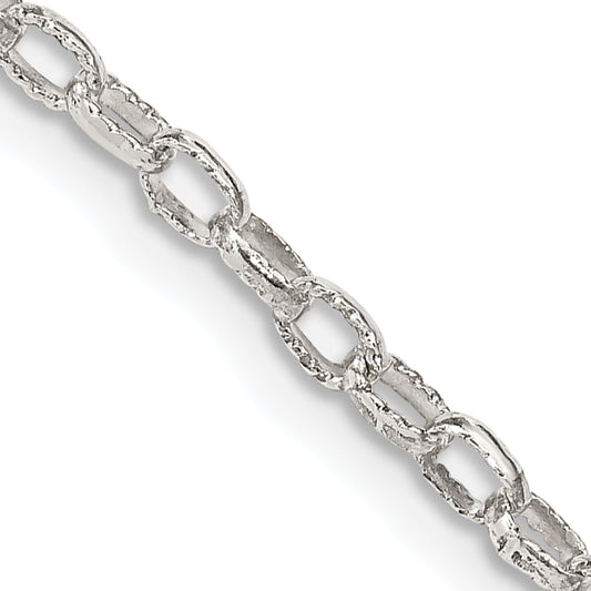 24 Inch Sterling Silver 3mm Fancy Patterned Rolo Chain Necklace