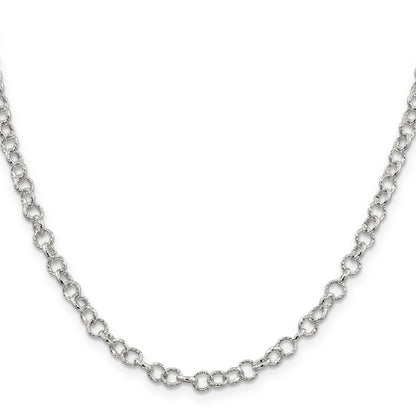 30 Inch Sterling Silver 4.55mm Fancy Patterned Rolo Chain Necklace