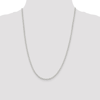 24 Inch Sterling Silver 3.4mm Oval Cable Chain Necklace