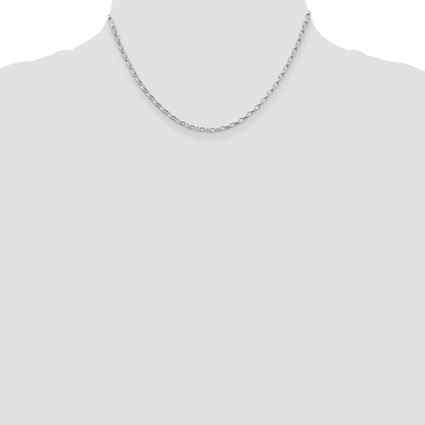 16 Inch Sterling Silver 2.5mm Oval Fancy Rolo Chain Necklace