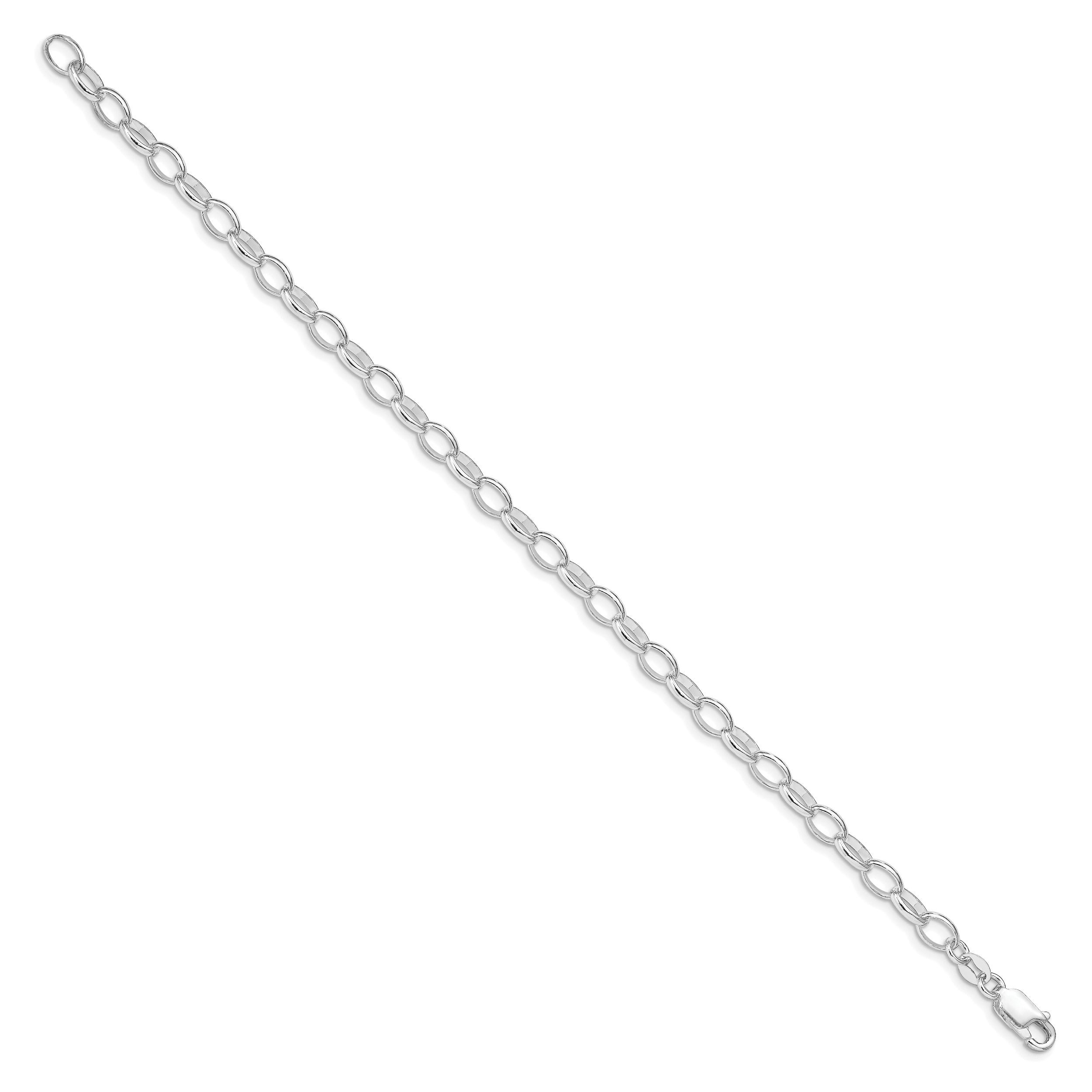 Sterling Silver Amore La Vita Rhodium-Plated Polished 5mm 8 Inch Rolo With Lobster Clasp Charm Bracelet
