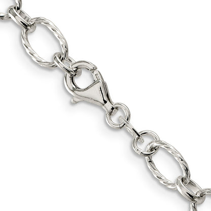 30 Inch Sterling Silver 6.1mm Fancy Patterned Rolo Chain Necklace