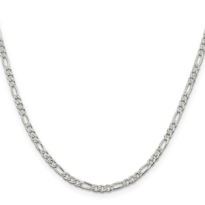 16 Inch Sterling Silver 3mm Pav Flat Figaro Chain Necklace
