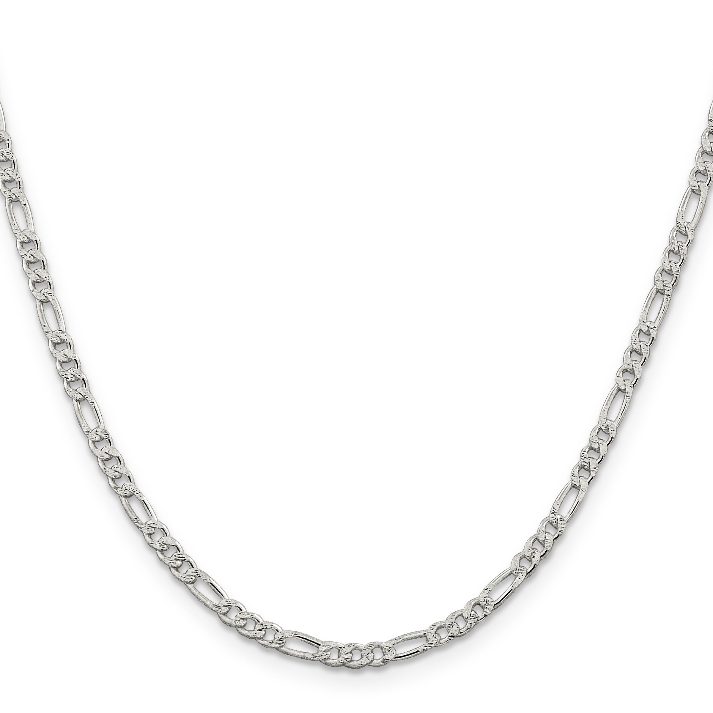 20 Inch Sterling Silver 3mm Pav Flat Figaro Chain Necklace