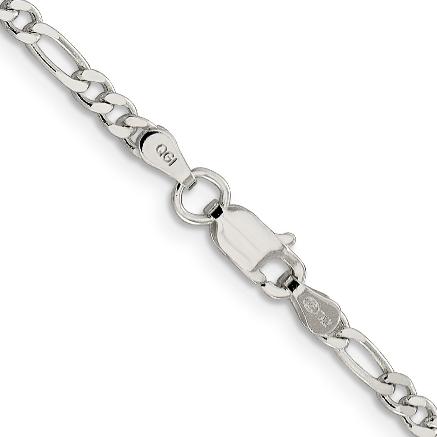 16 Inch Sterling Silver 3mm Pav Flat Figaro Chain Necklace