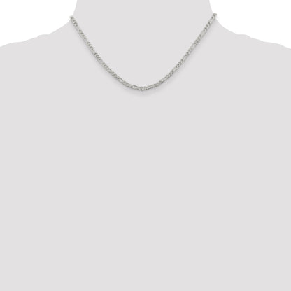 16 Inch Sterling Silver 3mm Pav Flat Figaro Chain Necklace