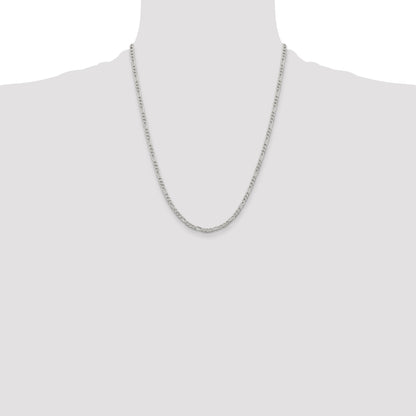 22 Inch Sterling Silver 3mm Pav Flat Figaro Chain Necklace