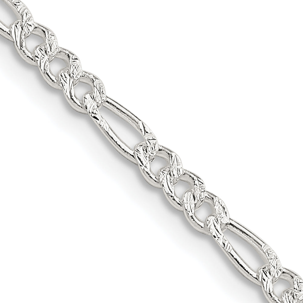 16 Inch Sterling Silver 3mm Pav Flat Figaro Chain Necklace