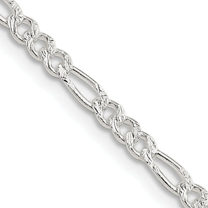 16 Inch Sterling Silver 3mm Pav Flat Figaro Chain Necklace