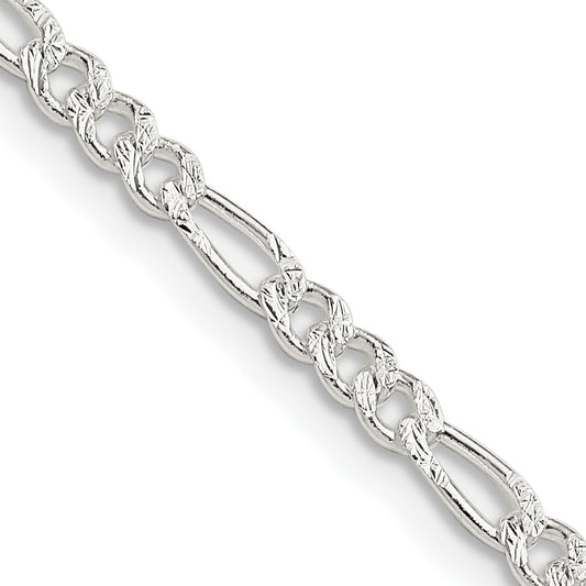 16 Inch Sterling Silver 3mm Pav Flat Figaro Chain Necklace