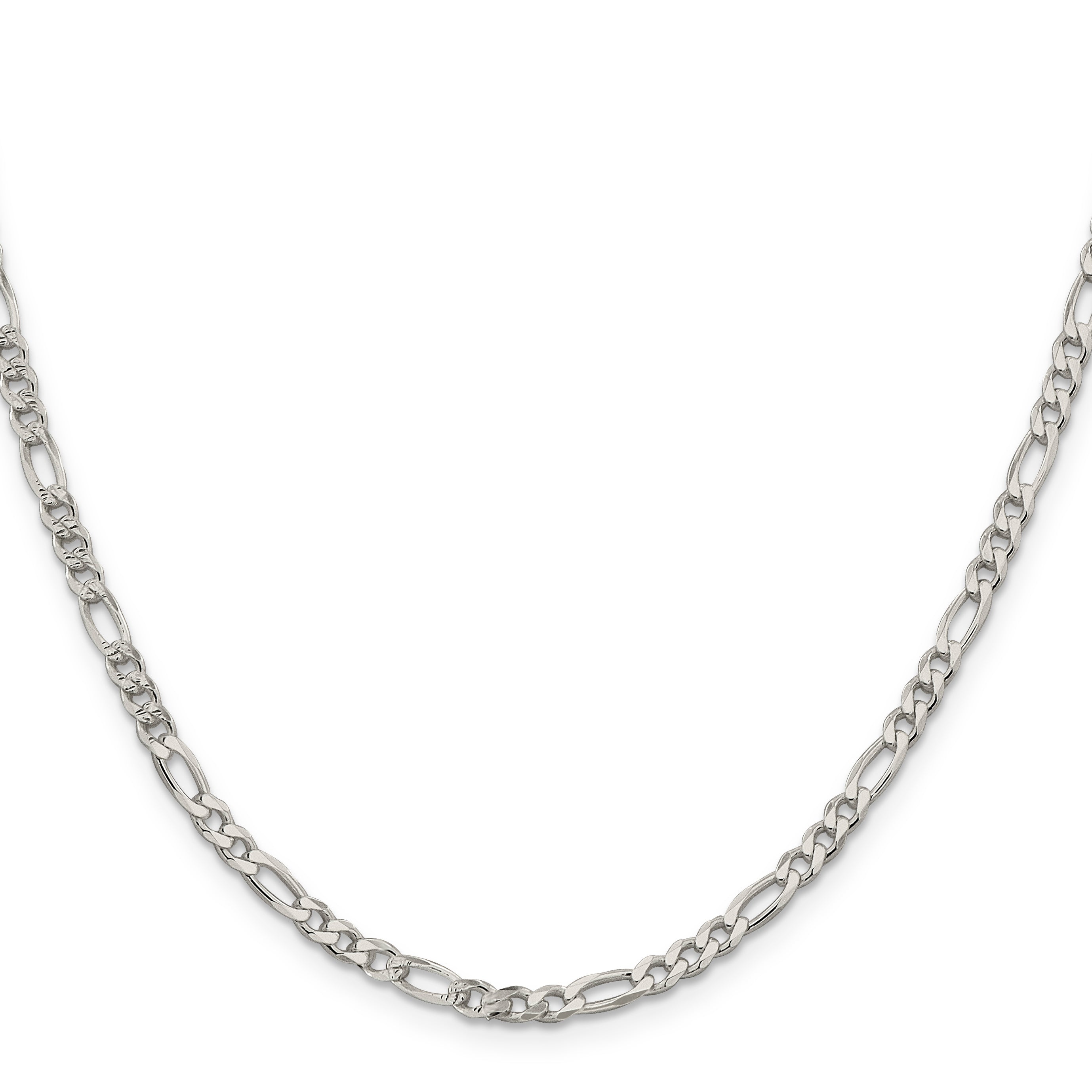 24 Inch Sterling Silver 4mm Pav Flat Figaro Chain Necklace
