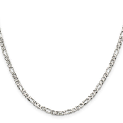 28 Inch Sterling Silver 4mm Pave Flat Figaro Chain Necklace