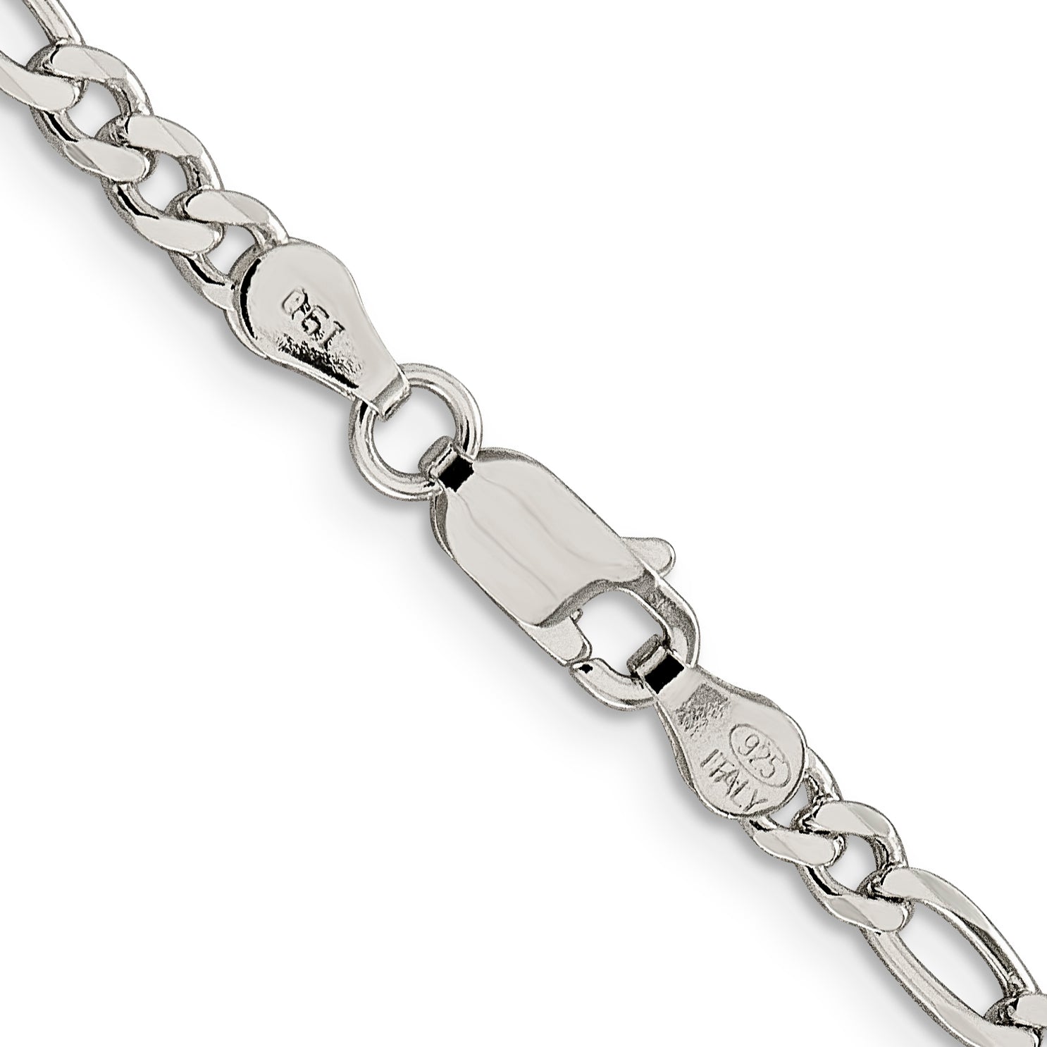 16 Inch Sterling Silver 4mm Pav Flat Figaro Chain Necklace