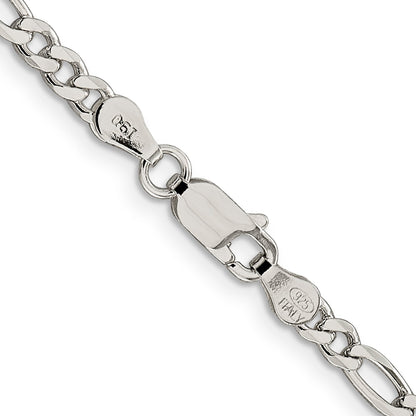 18 Inch Sterling Silver 4mm Pav Flat Figaro Chain Necklace