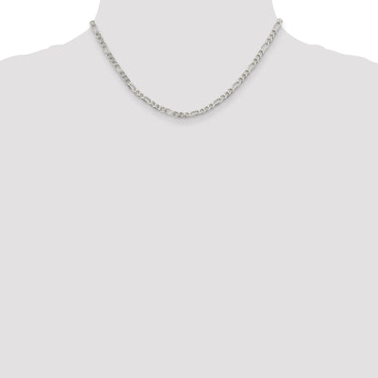 16 Inch Sterling Silver 4mm Pav Flat Figaro Chain Necklace
