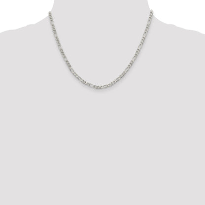 18 Inch Sterling Silver 4mm Pav Flat Figaro Chain Necklace