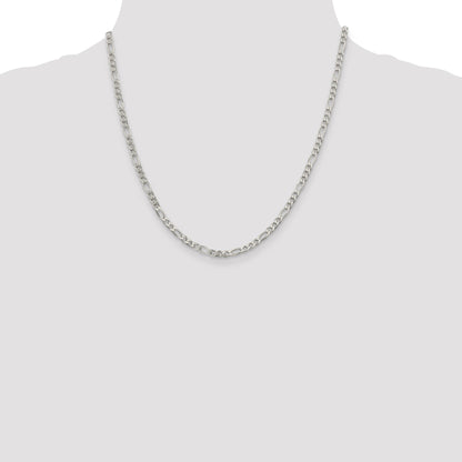 20 Inch Sterling Silver 4mm Pav Flat Figaro Chain Necklace